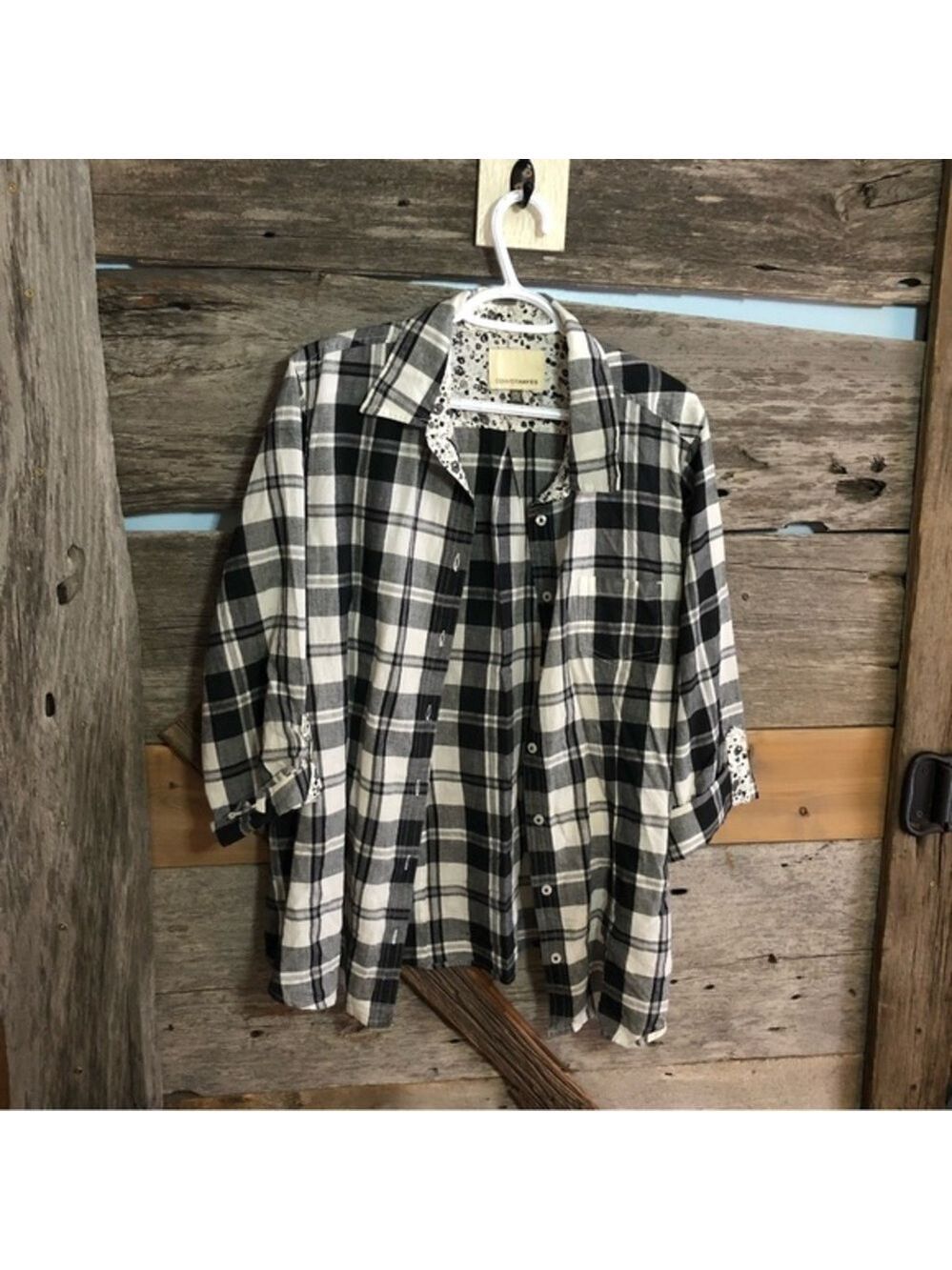 DENVER Hayes Plus Size 2XL Black/White Plaid Blouse